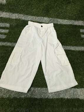 Unbranded White Elastic Waist Cargo Pants with Side Pockets Size L